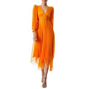Alice + Olivia Sion Sunbrust Pleated Long Sleeve  - 12 Tangerine